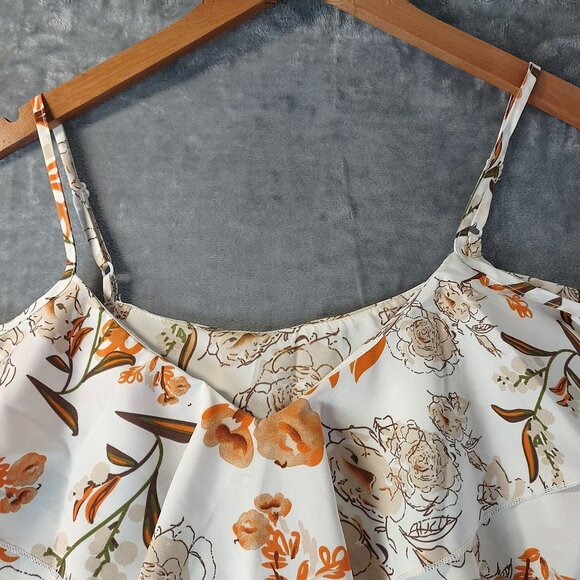 Shein Womens Floral Cold Shoulder Ruffle Top‎ S White Orange Summer Boho Casual - Picture 6 of 9